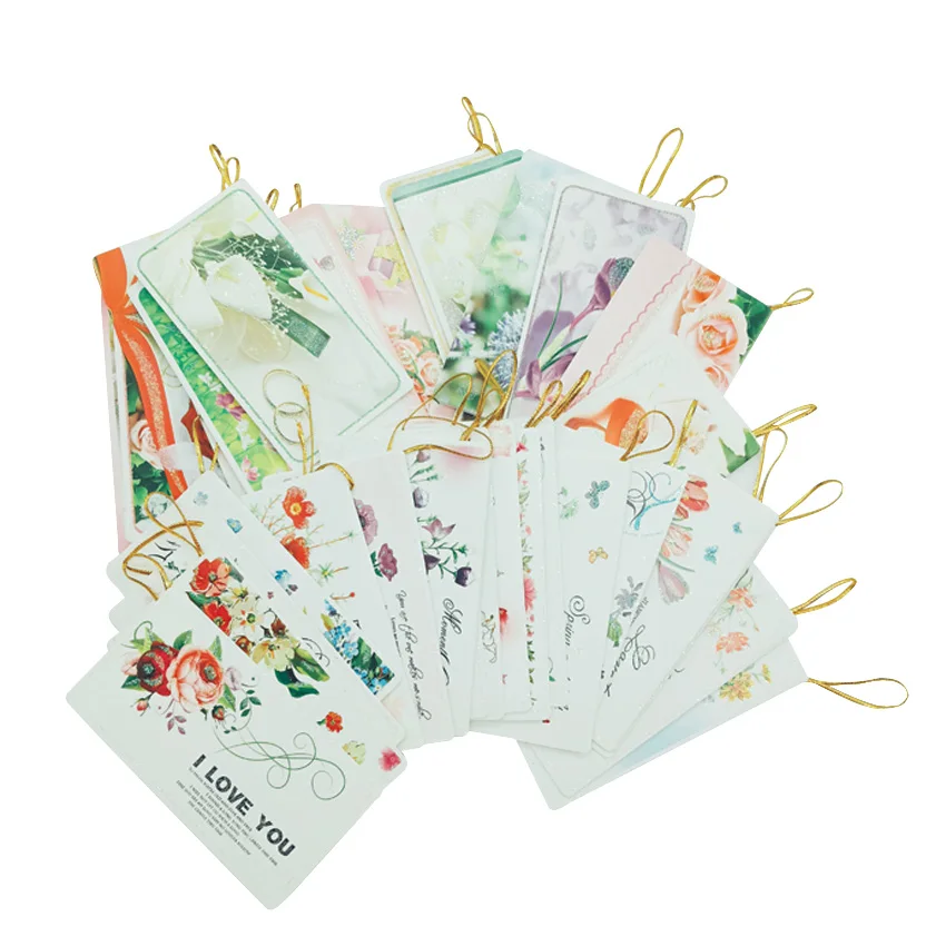 6pcs Romantic Flower Series Gold Line Gift Card Message Card Diy