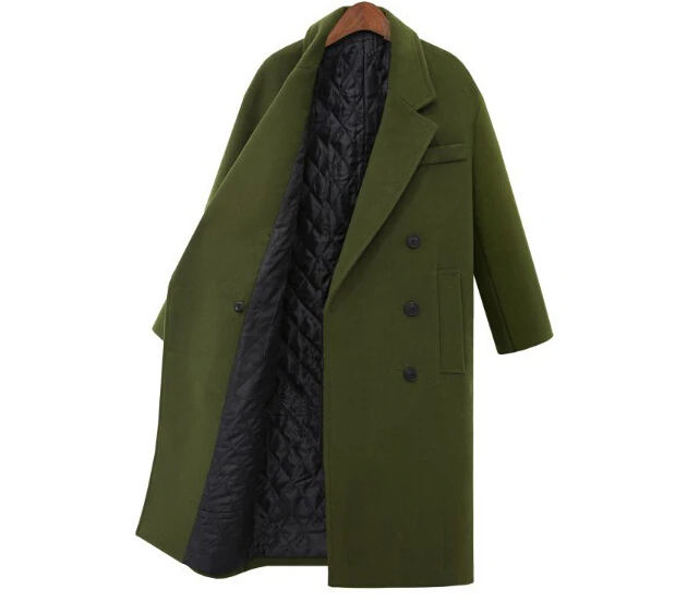 Двубортное шерстяное длинное пальто повседневное винтажное однотонное плотное пальто с v-образным вырезом осенне-зимнее шерстяное пальто для женщин Casaco Feminino