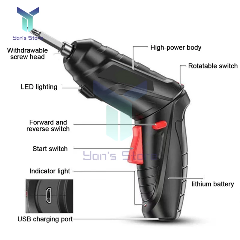 USB Electric Screwdriver With Battery Household Electric Screwdriver Drill for Door Assembly Power Tools Multifunctional Drill car left right interior leather door handle assembly 4pcs set for bmw 5 series f10 f11 f18 51417225875 51417225849 51417225891