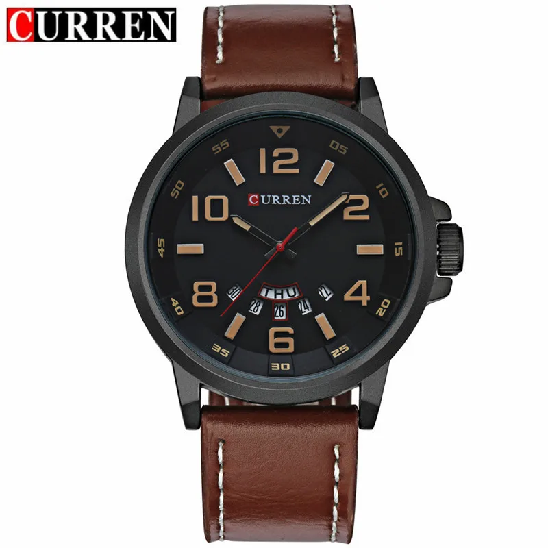 

Genuine Product Curren/Karui En Business Men Waterproof Double Calendar Dial High Quality Leather Belt Quartz Watch Men's