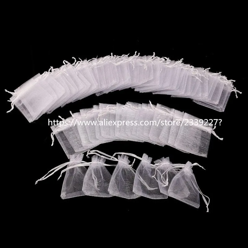 50pcs 화이트 Organza 가방 Organza Drawstring 가방, Drawstring 파우치, 선물 가방 캔디 쥬얼리 파티 결혼식 호의 가방 선물 5z