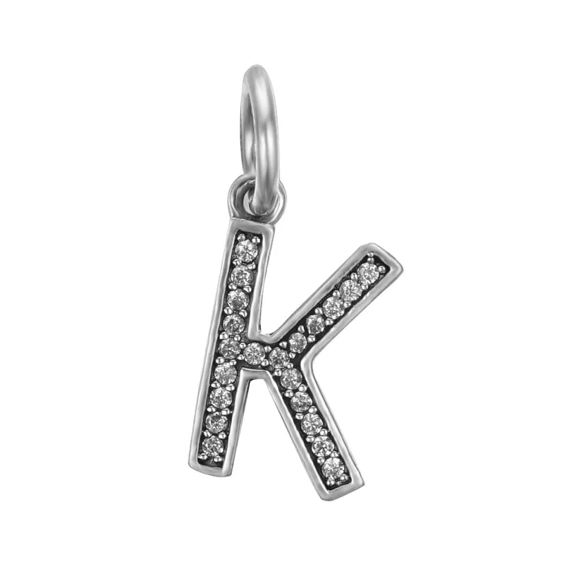 Новинка 925 пробы Серебряный Классический A-Z 26 Английских Букв кулон женский шарм - Окраска металла: K