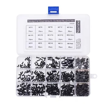 

480PCS M2 M2.5 M3 DIN7991 GB70.3 Black Grade 10.9 Countersunk Head Socket Cap Screw Machine Screws Assortment Kit