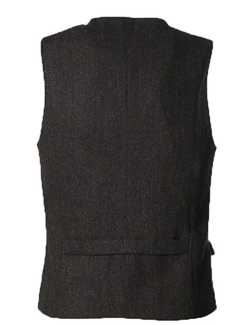Tide Men's Suit Vest V Neck Wool Herringbone Tweed Casual Waistcoat Formal Business Vest Groomman For Green/Black/Brown/Coffee 5