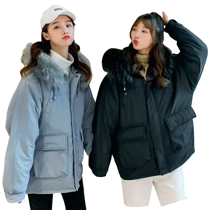 

Winter New Style Korean-style down Jacket Cotton-padded Clothes Women's down Coat Fur Collar Cotton-padded Jacket Loose Thick Co