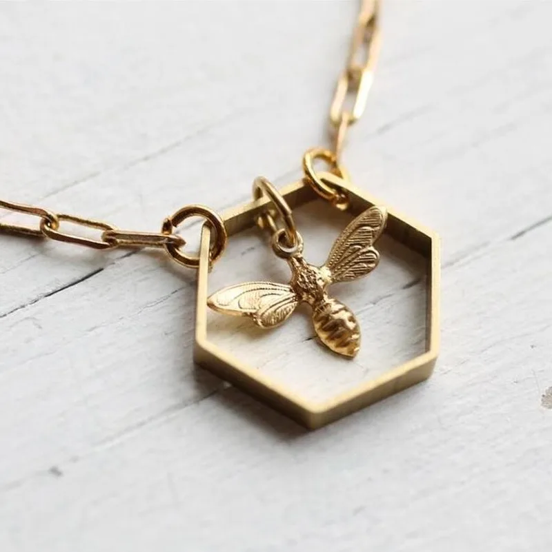 Geometric Hexagon Gold Plated Bee Hive 