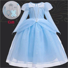 Рождественское платье Золушки, Эльзы, Анны с бисером; платья принцессы для маленьких девочек; костюм; детские пушистые Бальные платья Вечерние платья Эльзы