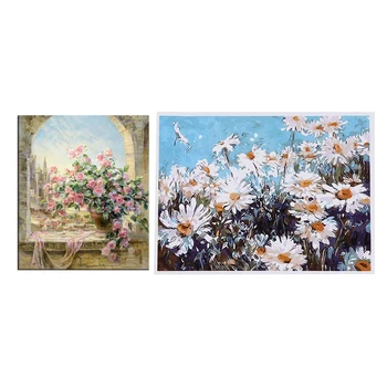 

2 Set Painting By Numbers DIY Kits Oil Coloring Painting By Numbers Canvas Arts - Window Flowers Scene & White Daisies