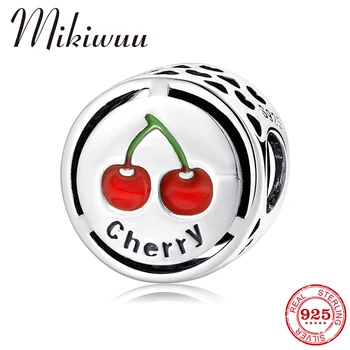 

2019 New Original 925 Sterling Silver Beads Red Enamel Cherry Pattern Charm Bead Fit Pandora Bracelet Women Jewelry DIY Gift