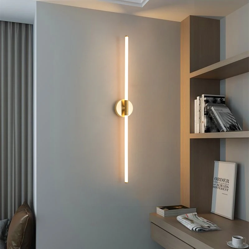 US $71.25 Gold Modern LED brief bedroom study wall lights simple bedside lamp Creative Acrylic light pipe Living room Home wall lamps