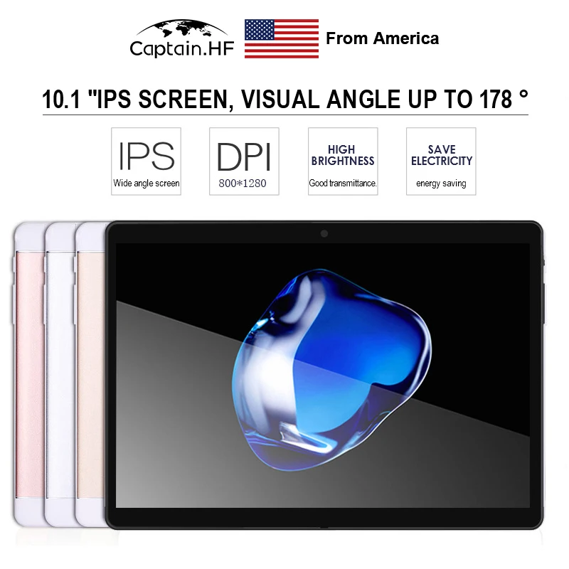 

US Captain Tablet PC 10.1inch (2019) High Clear Screen, Dual Sim Card 3G, RAM 1/2G SSD16/64G, Bluetooth, Tablet Computer, Work