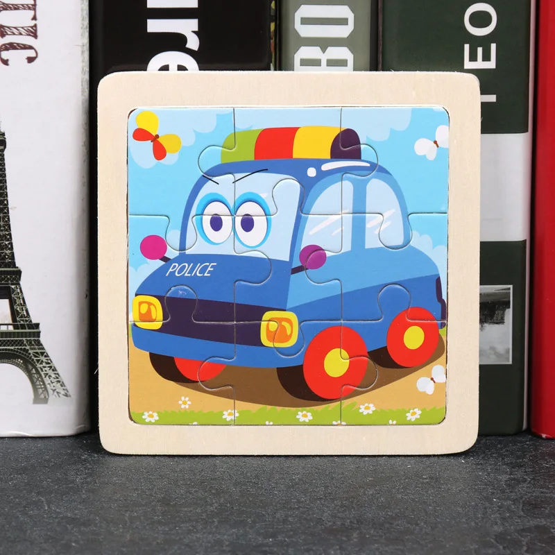 9-Piece Mini Wooden Jigsaw Puzzle Set - Montessori Educational Board Game