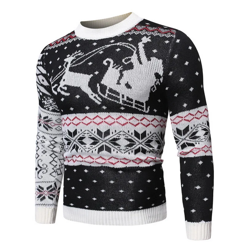 Oeak, Мужской Повседневный свитер с круглым вырезом и принтом оленя, осенне-зимний Рождественский пуловер, вязаный джемпер, свитера, облегающая мужская одежда