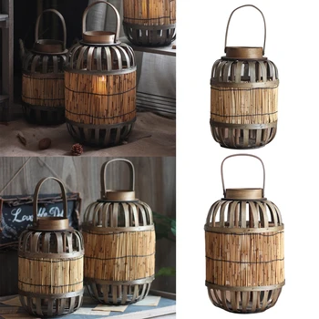 Handmade Wicker Candle Lantern Outdoor Vintage Wood Tea Light Candle Holder 1