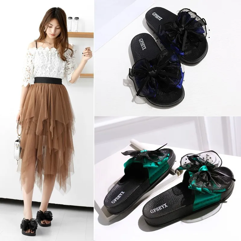 

New Style Sandals Women's Large Size Summer Anti-slip Flat Flower Sandals Peep-Toe Flat Heel Thick Bottomed WOMEN'S Slippers