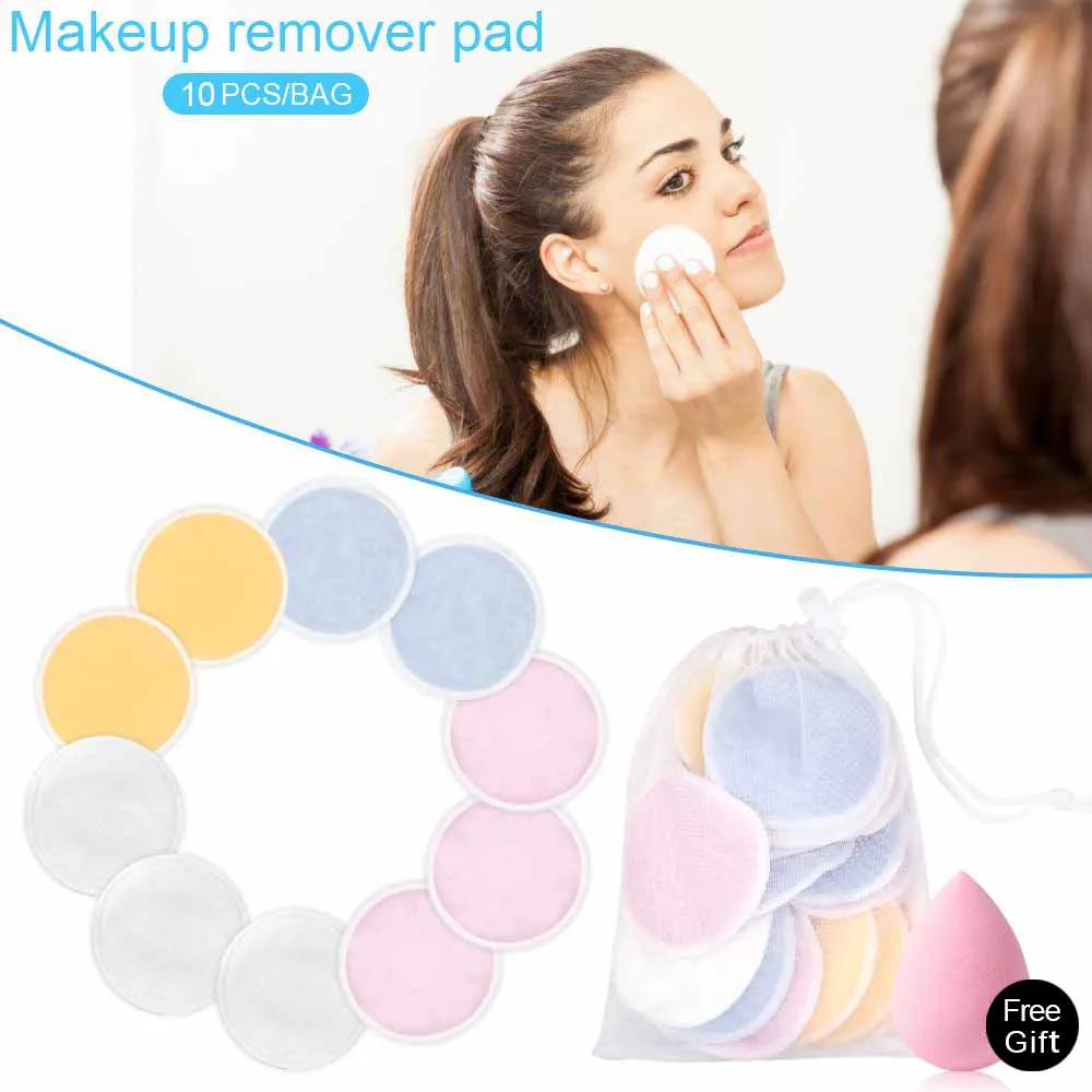 

4/8/10pcs Washable Reusable Pad Make Up Remover Cleansing Cotton Pads Microfiber Natural Bamboo Three Layers With Laundry Bag