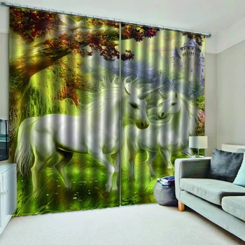 

photo Blackout Window Drapes Luxury 3D Curtains For Living room green forest animal curtains Drapes Cortinas