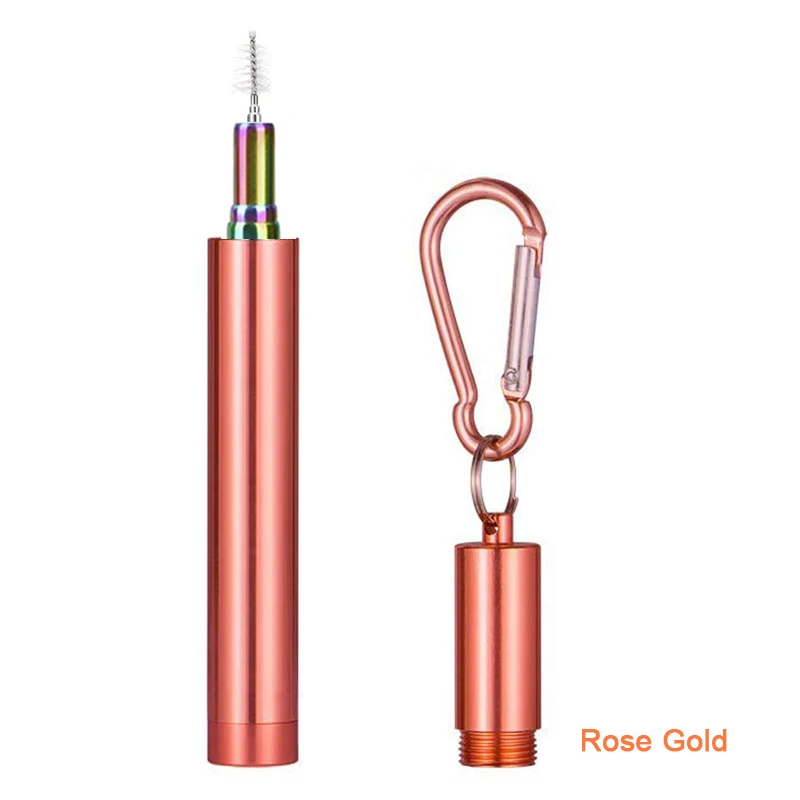 Rose Gold Barrels 11 Телескопическая из нержавеющей стали питьевой соломы портативный соломы для путешествий многоразовая Раскладной Металлический питьевой соломы с щеткой - Цвет: Rose Gold Barrels 11