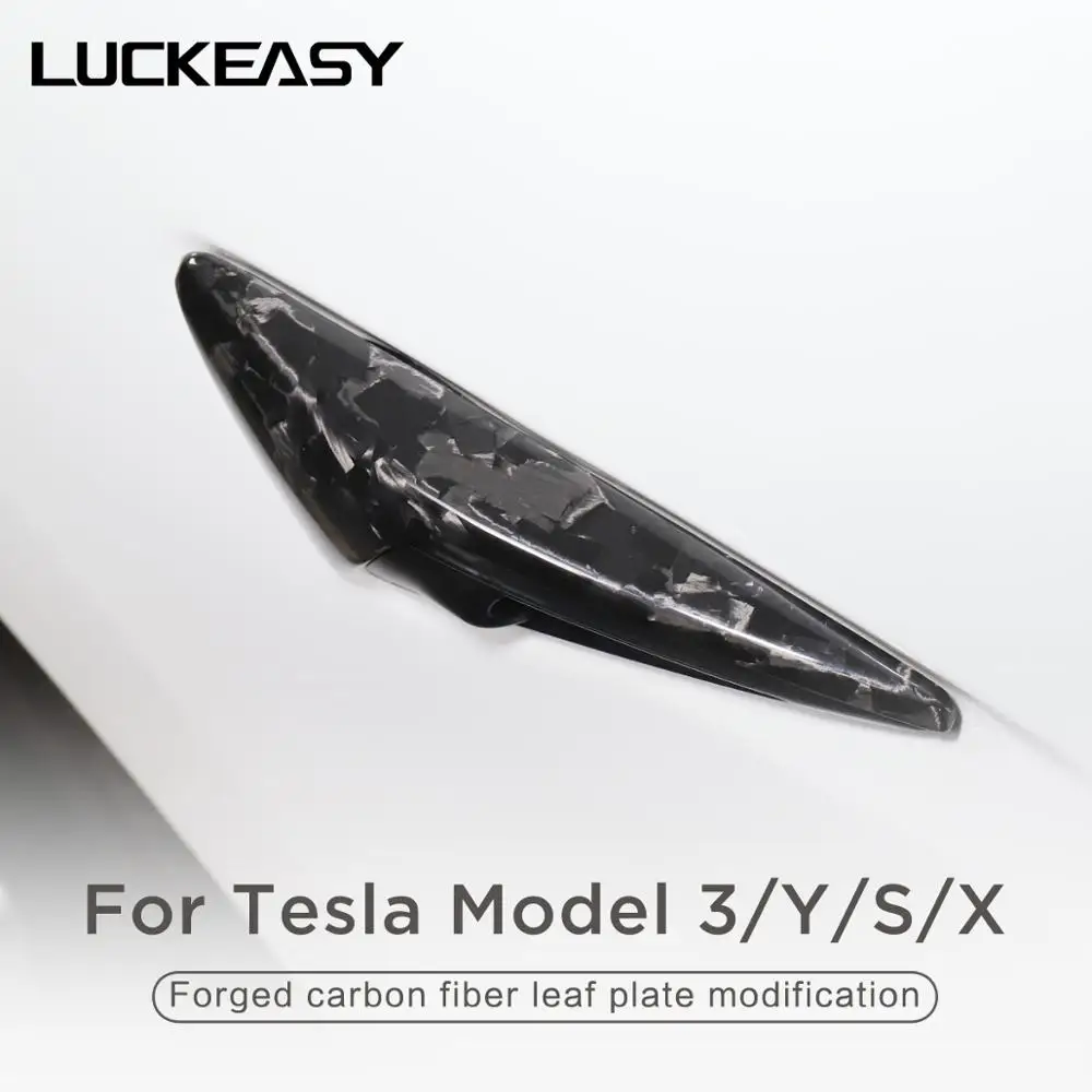 LUCKEASY Exterior Modification car turn signal indicator camera cover for Tesla Model3 ModelYModelX/S forged marble carbon fiber