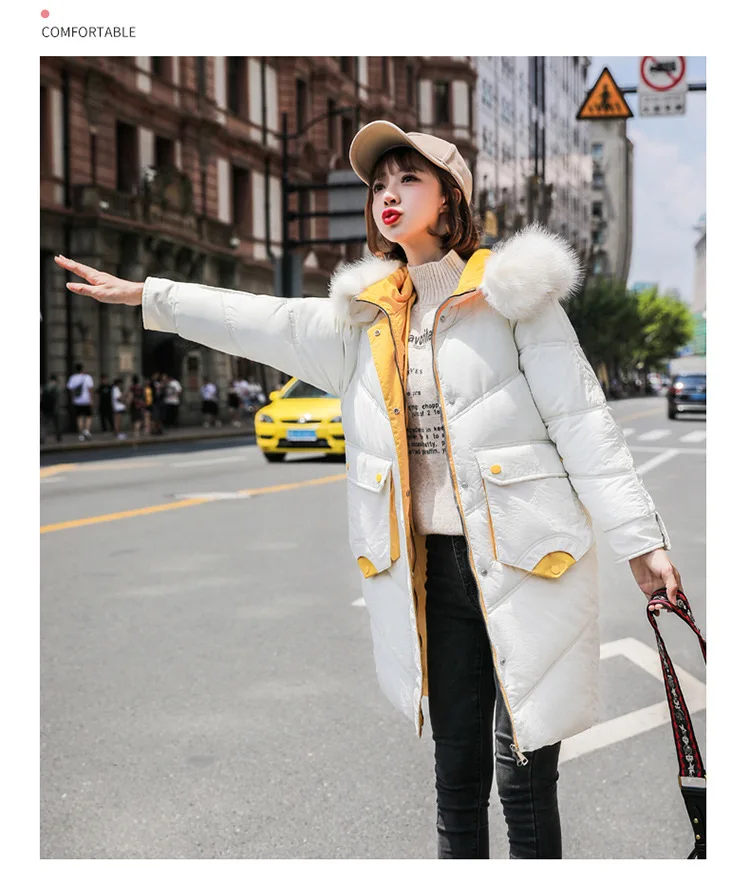 Новинка года. Пуховик для фотосессии из Южной Кореи Dongdaemun. Женский удлиненный пуховик свободного кроя смешанных цветов с хлопковой подкладкой