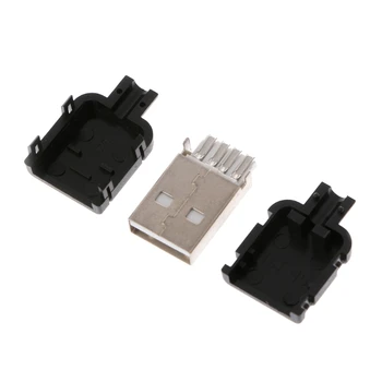 

10Sets Type A USB 4 Pin Male Socket Kit Connector Plug Termination Plastic Shell
