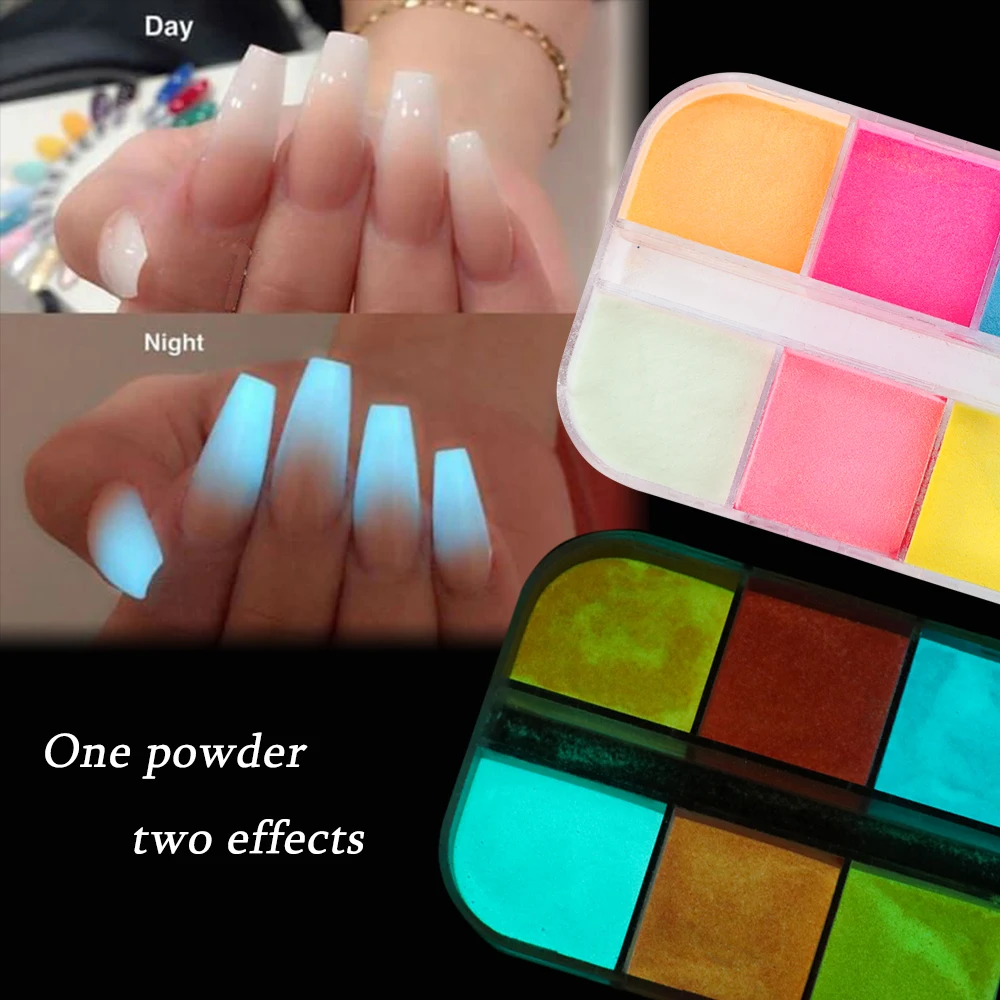 Luminous Nail Powder Glow In Dark Neon Pigment Fluorescent Nail Glitter Reflective Spray Dust Design Decor For Manicure GLYS-1
