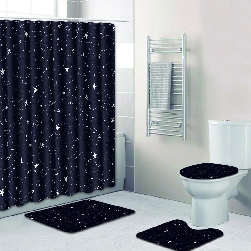 

Modern Shower Curtain Waterproof Thickened Bath Curtain Simple Toilet Seat Cover Anti-slip Bath Mat Carpet Hooks Home Decor Gift