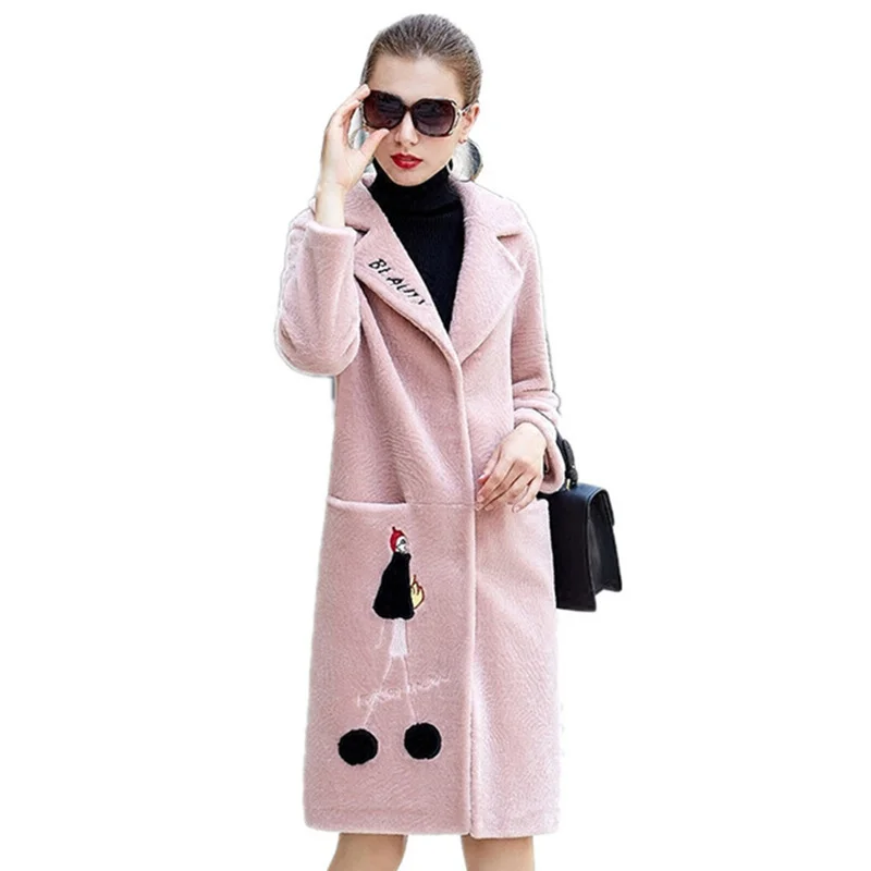 

Shearling Fashion Natural Sheep New Fur Coat Female 2020 Winter Warm Real Fur Coats Long Wool Jackets For Women Overcoat LYW s