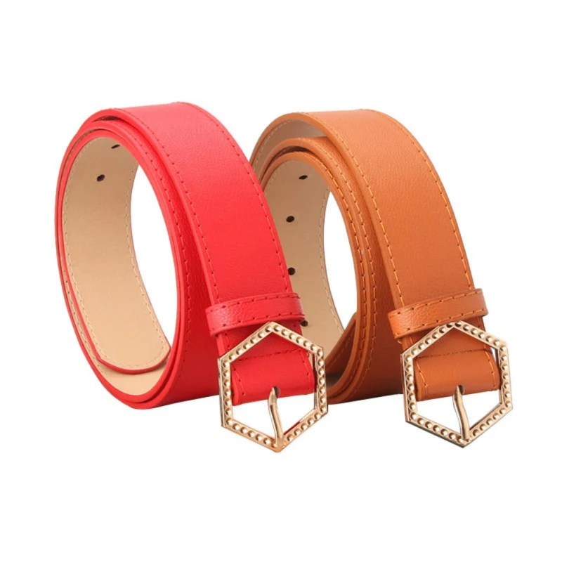

Casual Women's Jeans Belt Hexagon Buckle Belt Fashion Dress Punch Belt