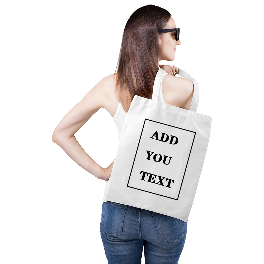 

Custom Logo Canvas Tote Bag Shopping Add Your Text Letter Picture Print Original Design White Unisex Fashion Travel Handbag