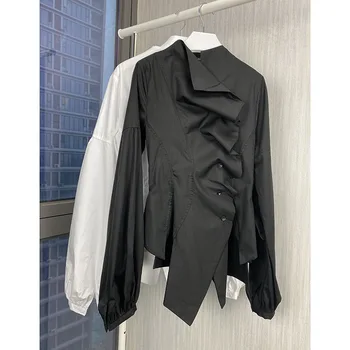 

Women Shirt Spring 2020 Girls' Retro High Waist Irregular Shirt Women's Loose Design Shirt Top