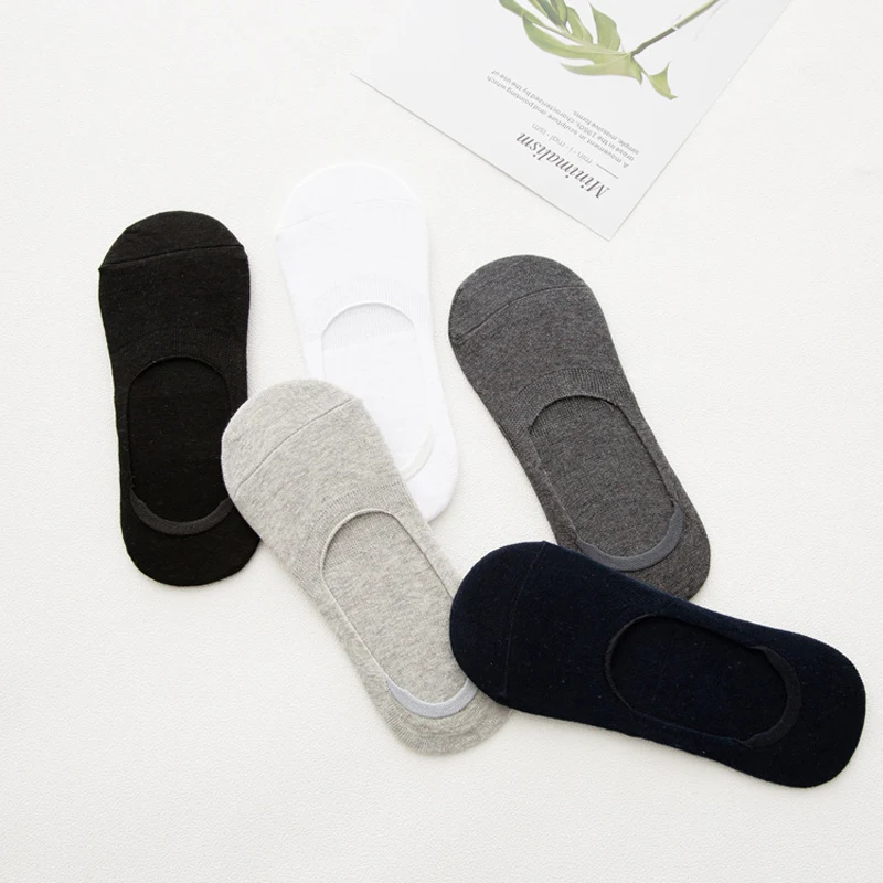 Cotton Men's Socks Wild Breathable Invisible Male Boat Socks Silicone Non-Slip Solid Color Socks Man 5Pairs/lot=10pieces