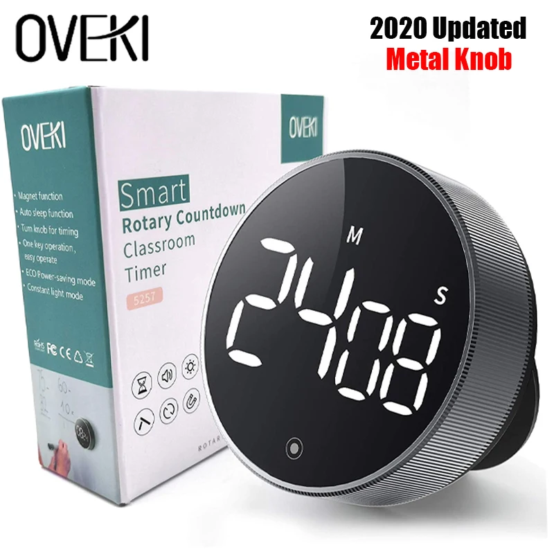 

OVEKI LED Magnetic Digital Timer for Kitchen Cooking Shower Study Stopwatch Metal Knob Alarm Clock Manual Electronic Countdown