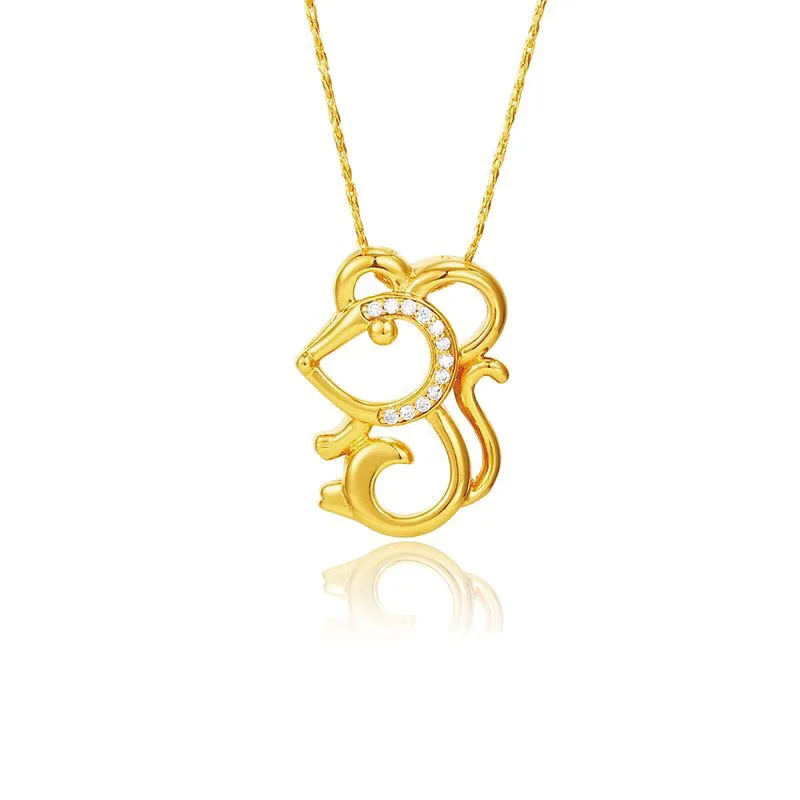 MxGxFam Mouse Pendants Necklace For Women Fashion Jewelry Chinese Twelve Zodiac 24 k Pure Gold Color 45cm Snake Chain | Украшения и