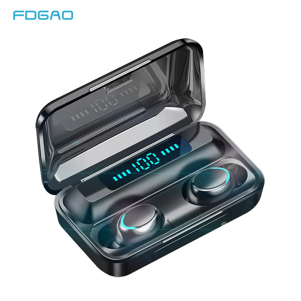 FDGAO Bluetooth Earphones Mini LED Display Headphones Stero Sound 2000mah Power Bank Wireless Headsets Sport With Microphone