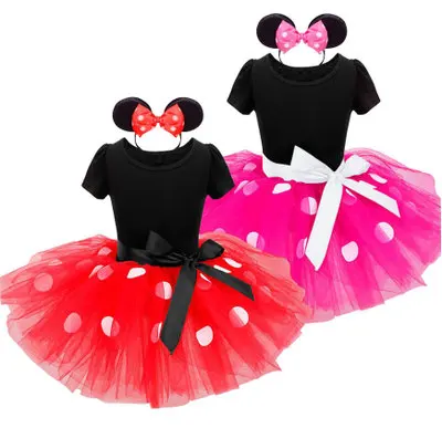Для маленьких девочек Костюмы нарядное 1 год, платье для дня рождения на Пасху Косплэй Минни Наряжаться Костюм для детей 1-7Years одежда для малышей
