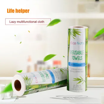 

25 PCS Reusable Lazy Rag Bamboo Towels Kitchen Dish Cloth Paper Towel Roll Organic Washable Dish Cloths Clean Washing Towel
