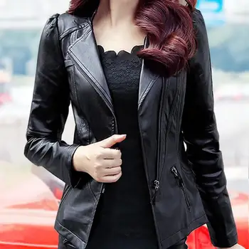 

5Xl Plus Size Women Pu Leather Jacket Casual Slim Soft Moto Biker Faux Leather Jacket Female Coat Basic Streetwear