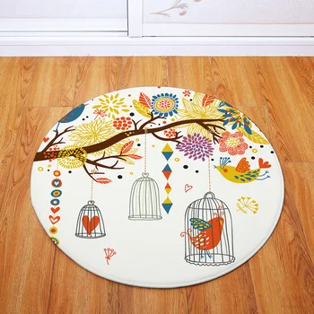 

Cartoon Flowers Birds Round Floor Mats Flannel Printed Doormats Floor Rugs Kitchen Absorbent Non-slip Floor Mat Balcony Carpets