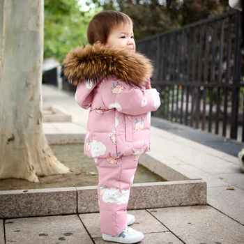 

2020 Winter Keep Warm Jumpsuit Snowsuit Baby Snow Wear Cotton Outerwear Children's Overalls Romper Kids