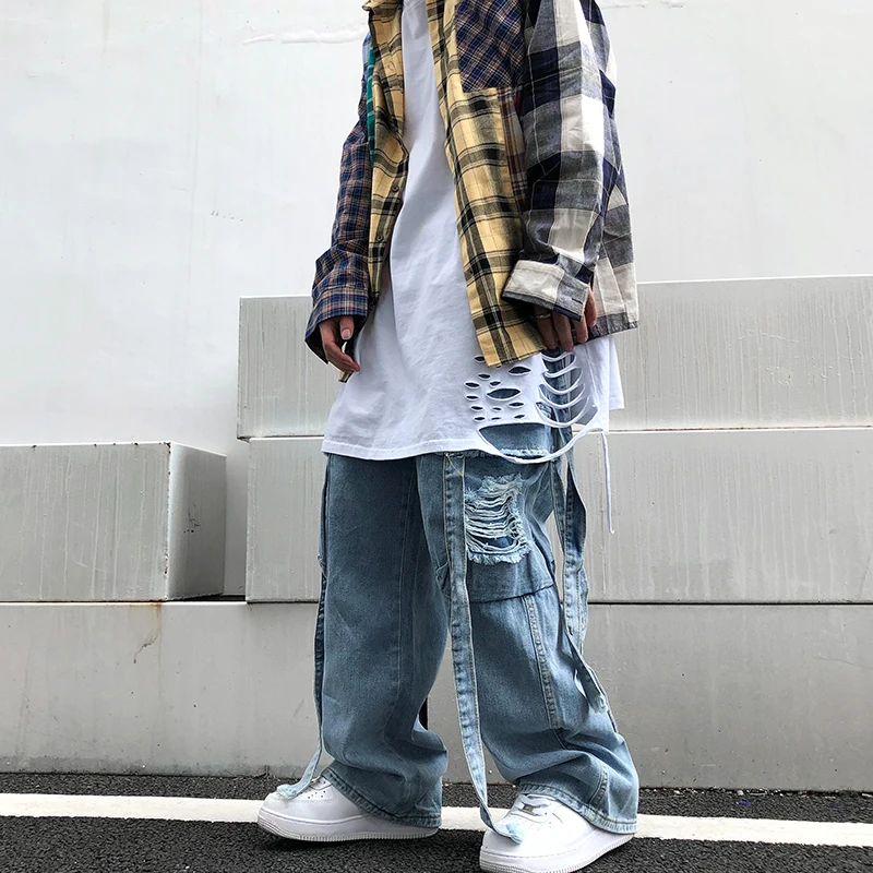 UNCLEDONJM uomo High Street Hip-hop Design pantaloni streetwear uomo jeans  larghi uomo uomo jeans denim distressed AN-E059 _ - AliExpress Mobile