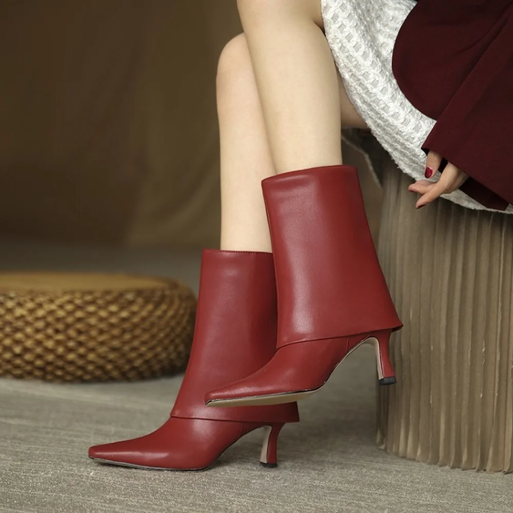 Botas de media caña con punta en pico para mujer, zapatos de cuero Real,  tacón alto, Chelsea, largos, occidentales, 4 colores, nuevo 2022|Botas  hasta la rodilla| - AliExpress