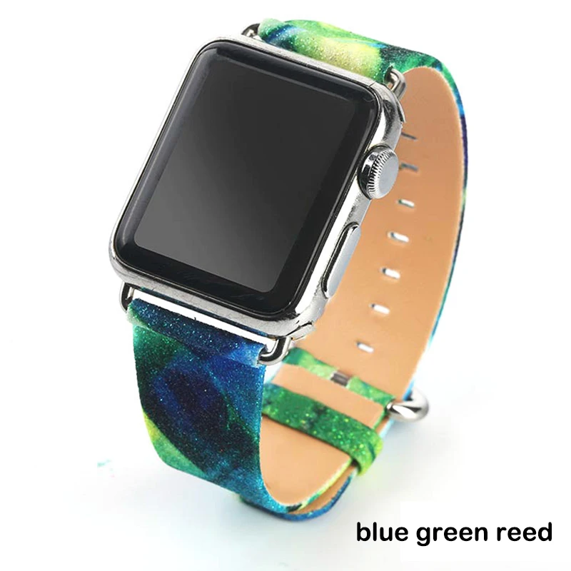 Блестящий кожаный ремешок для Apple Watch 5, 4, ремешок 40 мм, 44 мм, серия 5, 4, ремешок 42 мм, 38 мм, браслет для iWatch 4, 3, 2, 1, браслет - Цвет ремешка: blue green reed
