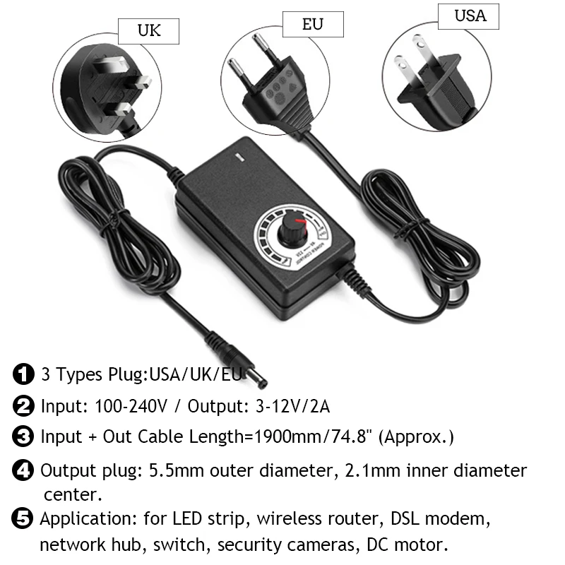 Ventilador de Computador com Controlador de Velocidade ac Plug Cabo de Alimentação 110v 220v para dc 3v12v 2a Exaustor Cooling Router Crescer Tent Plant 120 mm - Imagem 2