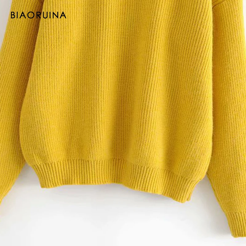 BIAORUINA 3 цвета Женский однотонный Повседневный вязаный свитер женский модный шикарный высококачественный пуловер корейский стиль
