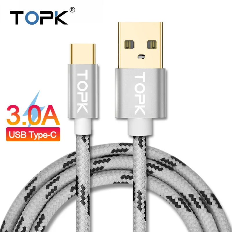 TOPK usb type C кабель, ультра прочный нейлоновый плетеный кабель для быстрой зарядки USB C для MacBookXiaomi 4C/Letv и т. Д