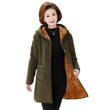 

Winter mom warmth jacket women 2019 new korean black red green plus size hooded long sleeve fashion plus velvet top jacket JD743