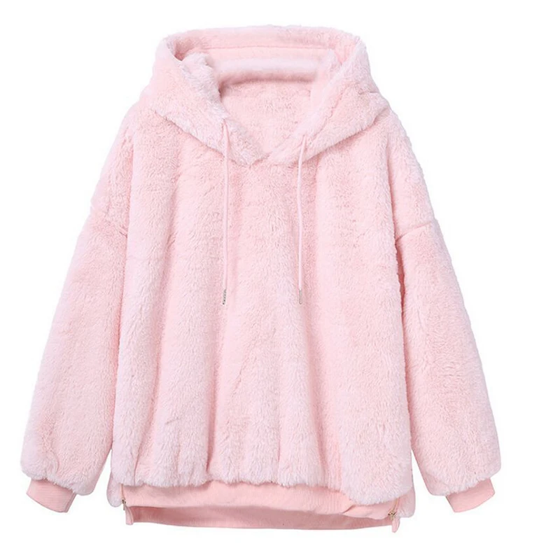Womens Hoodies Pullover Winter Autumn Solid Fur Hairy Long Sleeve Hoodie Hooded Plus Size 2XL Female Sweatshirt Korean Hoodie