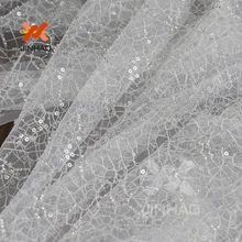 Ткань с белыми пайетками у двора блестящий материал для платьев Заказная дешевая декоративная ткань с белыми пайетками для свадебного платья
