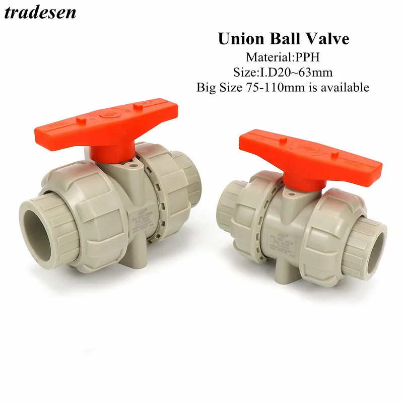 

1Pcs I.D20~50mm PPH Union Ball Valve Garden Home Irrigation System Watering Valve Industrial Water Pipe Fittings Plumbing